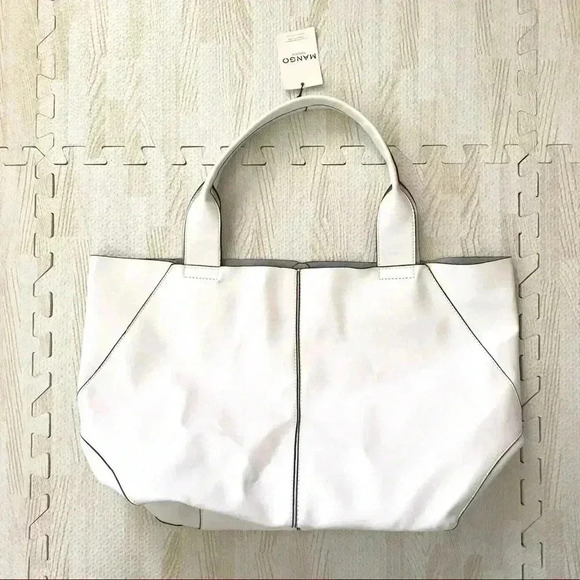 Mango Touch White Leather Tote Hobos Bag NWT - Picture 1 of 8